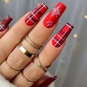 Christmas red black and white press on nails 24 pack